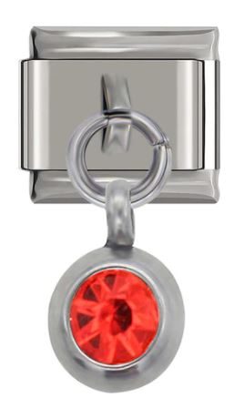 Italian Charm Diamante Red 'Ruby' Encased in 'Silver' Dangle (Fits Nomination Bracelet)