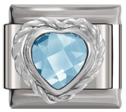 Italian Charm Aquamarine' Purple 'Silver' Outline Heart 'Silver' (Fits Nomination Bracelet)