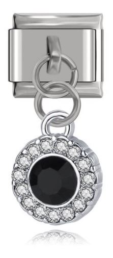 Italian Charm Diamante Black Encased in 'Silver' Dangle (Fits Nomination Bracelet)