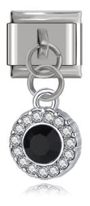 Italian Charm Diamante Black Encased in 'Silver' Dangle (Fits Nomination Bracelet)