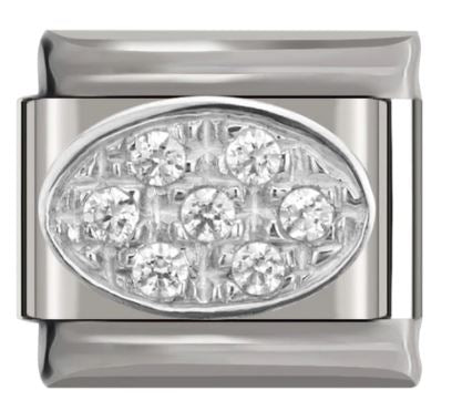 Italian Charm Silver' Diamante Chips Pave Oval 'Silver' (Fits Nomination Bracelet)