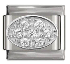 Italian Charm Silver' Diamante Chips Pave Oval 'Silver' (Fits Nomination Bracelet)