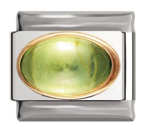 Italian Charm Green 'Peridot' Oval 'Silver' (Fits Nomination Bracelet)