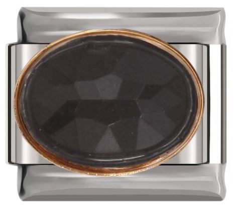 Italian Charm Oval, Black Stone 'Gold' Outline 'Silver' (Fits Nomination Bracelet)