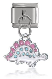 Italian Charm White Enamel Dinosaur with Pink and Green Scales 'Silver' Dangle (Fits Nomination Bracelet)