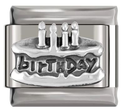 Italian Charm Birthday Cake 'Pewter' on 'Silver' Link (Fits Nomination Bracelet)