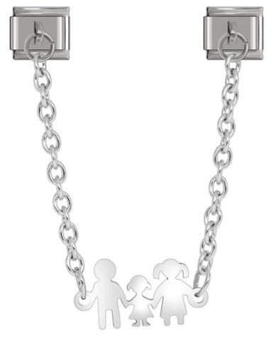 Italian Charm Double Link 'Silver' Connected by Chain (Family) (Fits Nomination Bracelet)