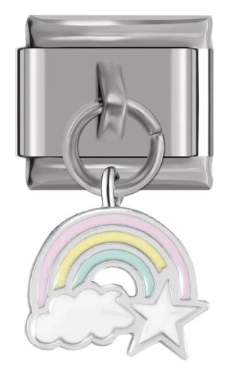 Italian Charm Multi-coloured Rainbow Enamel Dangle on 'Silver' Link (Fits Nomination Bracelet)