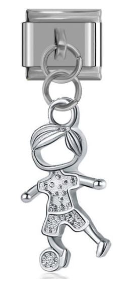 Italian Charm Boy Playing Soccer 'Silver' Dangle on 'Silver' Link (Fits Nomination Bracelet)