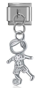 Italian Charm Boy Playing Soccer 'Silver' Dangle on 'Silver' Link (Fits Nomination Bracelet)
