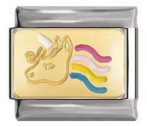 Italian Charm Multi-coloured Unicorn Enamel on 'Gold' Plate on 'Silver' Link (Fits Nomination Bracelet)