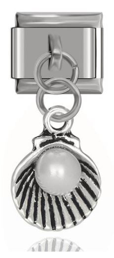 Italian Charm Mother-of-Pearl 'Pewter' in Oyster Dangle on 'Silver' Link (Fits Nomination Bracelet)
