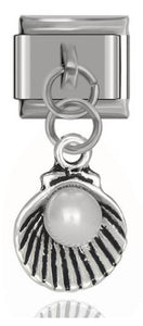 Italian Charm Mother-of-Pearl 'Pewter' in Oyster Dangle on 'Silver' Link (Fits Nomination Bracelet)