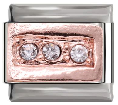 Italian Charm Three Clear Diamantes on 'Rose Gold' Plate on 'Silver' Link (Fits Nomination Bracelet)