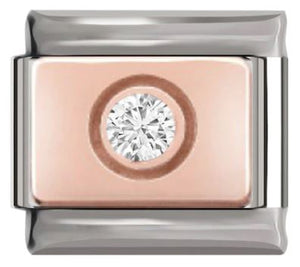 Italian Charm Daimante 'Diamond' on 'Rose Gold' Plate on 'Silver' Link (Fits Nomination Bracelet)