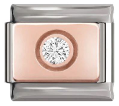 Italian Charm Daimante 'Diamond' on 'Rose Gold' Plate on 'Silver' Link (Fits Nomination Bracelet)