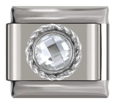 Italian Charm Diamante Clear Sphere in 'Silver' Brocade on 'Silver' Link (Fits Nomination Bracelet)