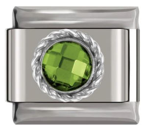 Italian Charm Diamante Green 'Peridot' Sphere in 'Silver' Brocade on 'Silver' Link (Fits Nomination Bracelet)