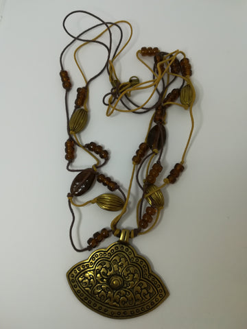 Necklace Multi-strand with 'Brass' Matt Pendant