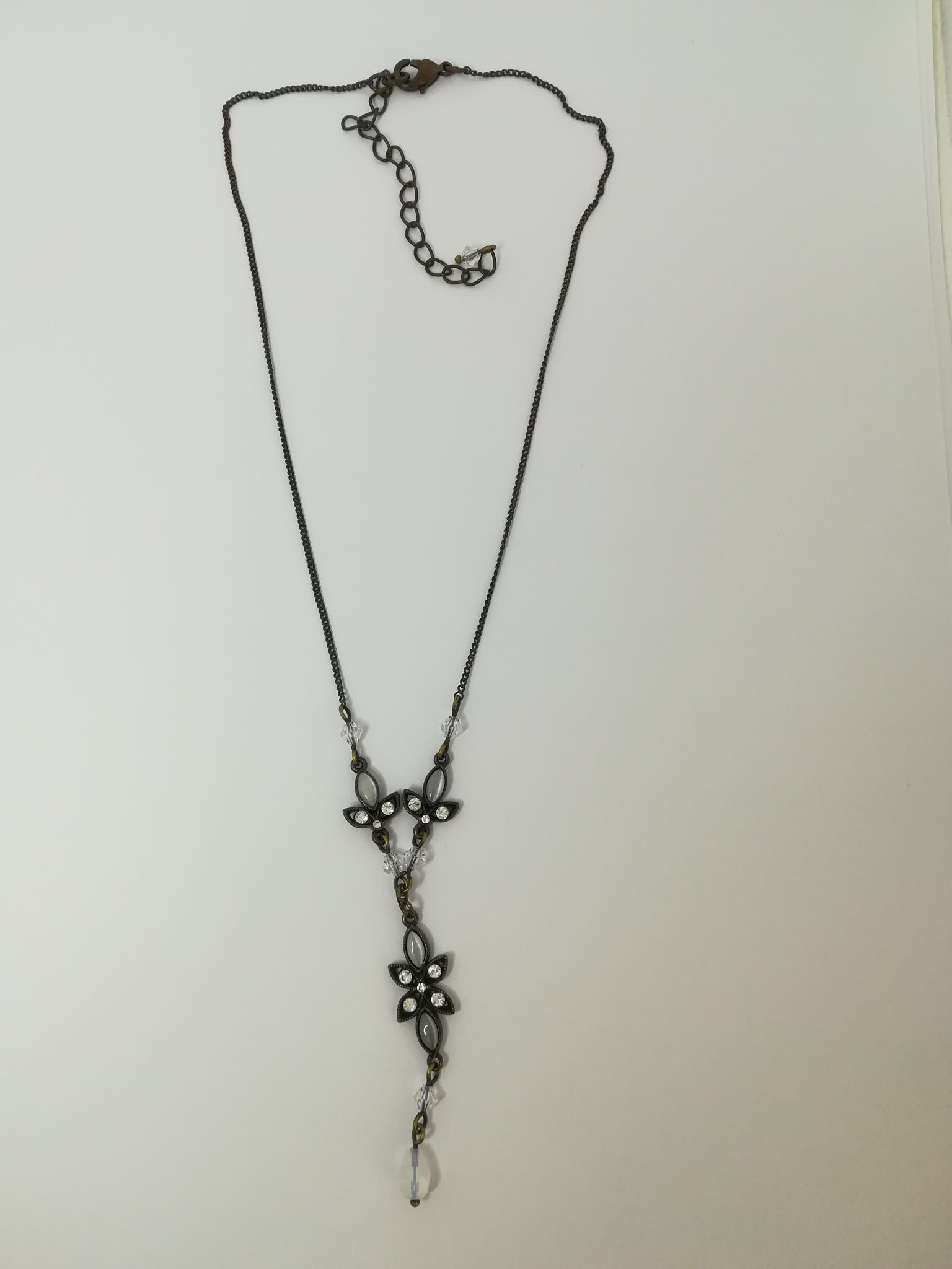 Necklace 'Brass' and Diamante Opal with Chain Extender