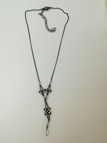 Necklace 'Brass' and Diamante Opal with Chain Extender