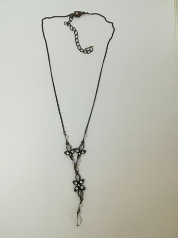 Necklace 'Brass' and Diamante Opal with Chain Extender