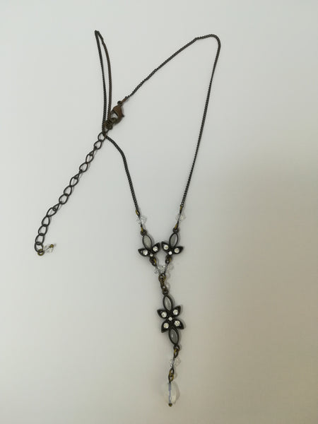 Necklace 'Brass' and Diamante Opal with Chain Extender