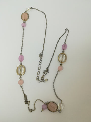 Necklace Pink Faux Gem, Light Chain