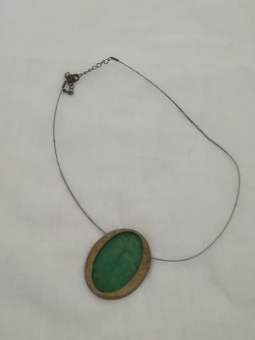 Necklace Wire with Green Enamel / Glass Fill Pendant