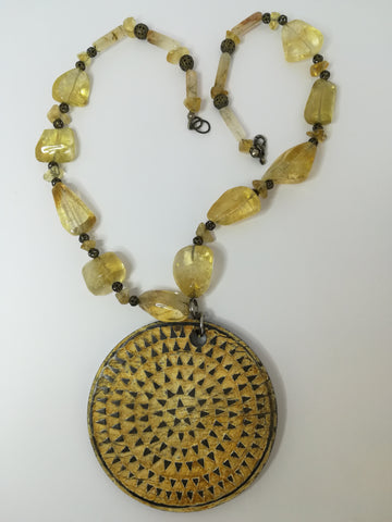 Necklace Citrine and Bold Yellow Sun Disk