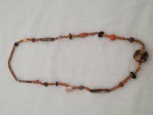 Necklace Wooden Beads with Shell and Bone