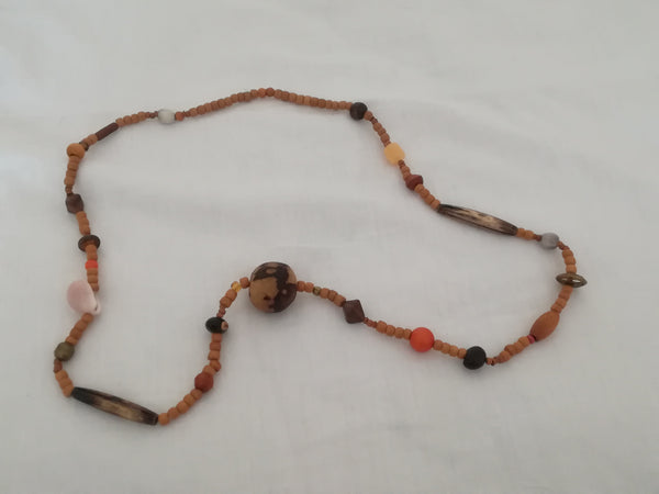 Necklace Wooden Beads with Shell and Bone