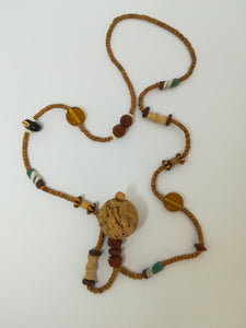 Necklace Wooden Beads, Cork Bubble Pendant with Shell