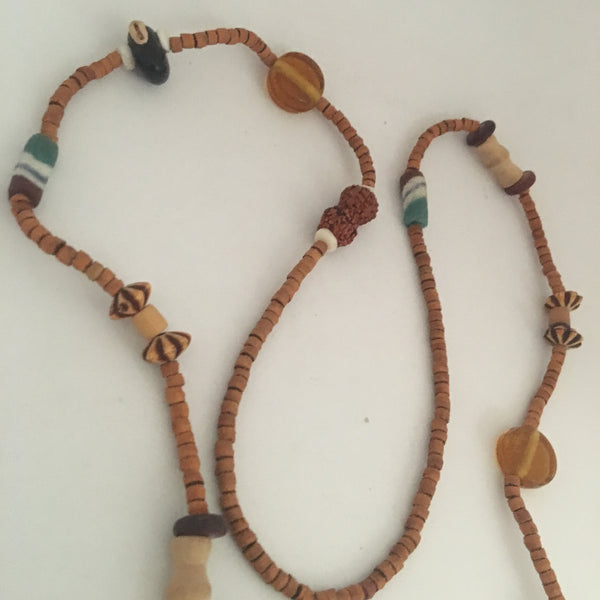 Necklace Wooden Beads, Cork Bubble Pendant with Shell