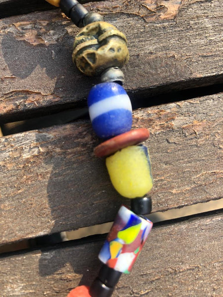 Necklace Silver and Millefiori with 3 Amber Beads