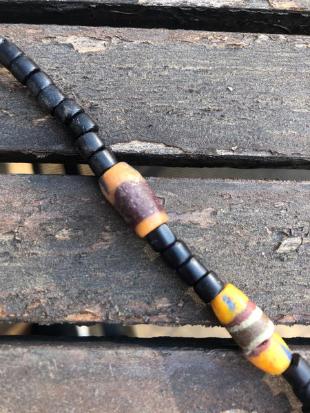 Necklace Silver and Millefiori with 3 Amber Beads