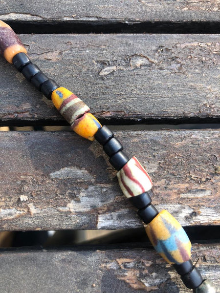 Necklace Silver and Millefiori with 3 Amber Beads