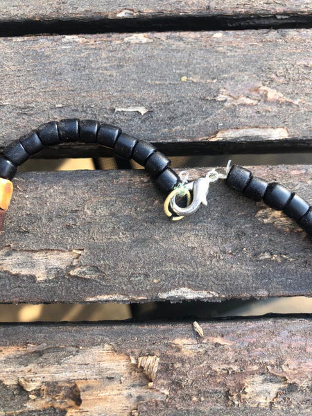 Necklace Silver and Millefiori with 3 Amber Beads