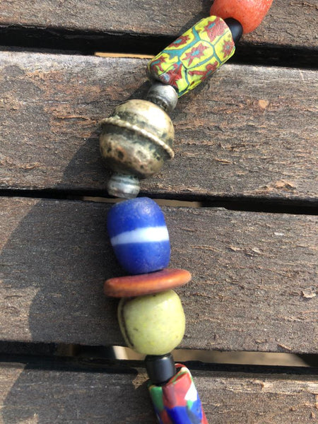 Necklace Silver and Millefiori with 3 Amber Beads