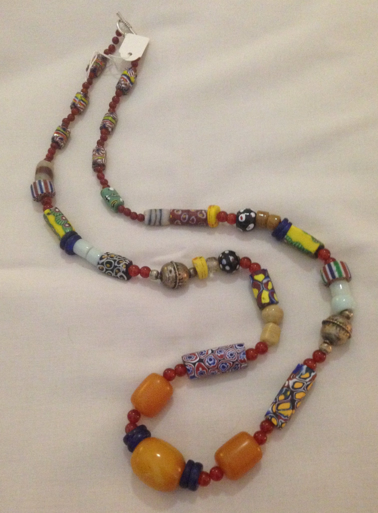 Necklace African Trade Beads: Millefiori with Amber