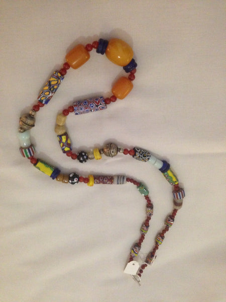 Necklace African Trade Beads: Millefiori with Amber