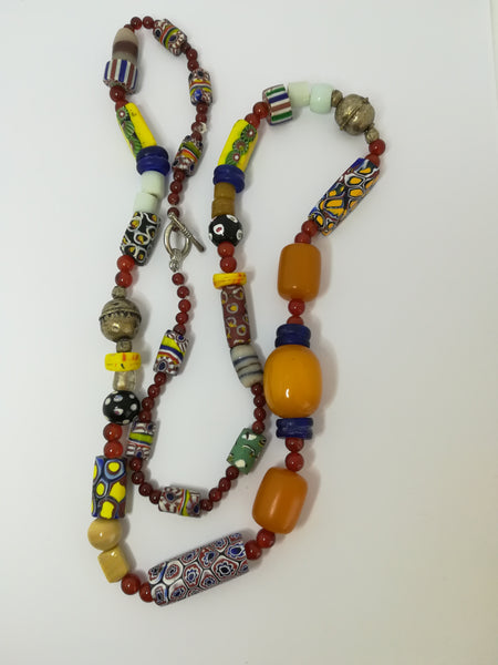 Necklace African Trade Beads: Millefiori with Amber