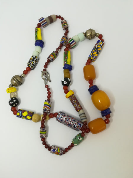 Necklace African Trade Beads: Millefiori with Amber