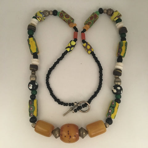 Necklace African Trade Beads: Millefiori with Amber Beads in Centre