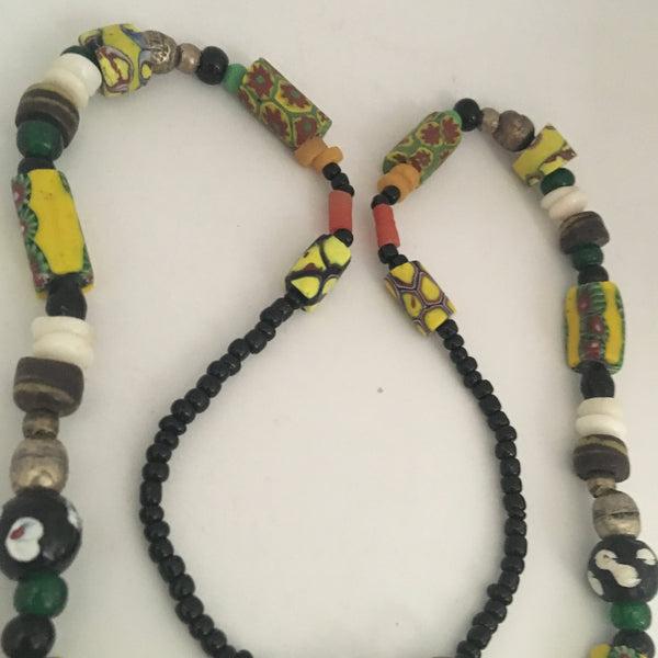 Necklace African Trade Beads: Millefiori with Amber Beads in Centre