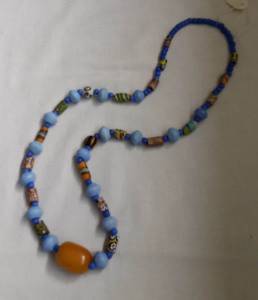 Necklace African Trade Beads: Millefiori with Round Amber Bead