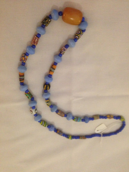 Necklace African Trade Beads: Millefiori with Round Amber Bead