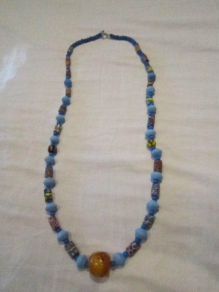 Necklace African Trade Beads: Millefiori with Round Amber Bead