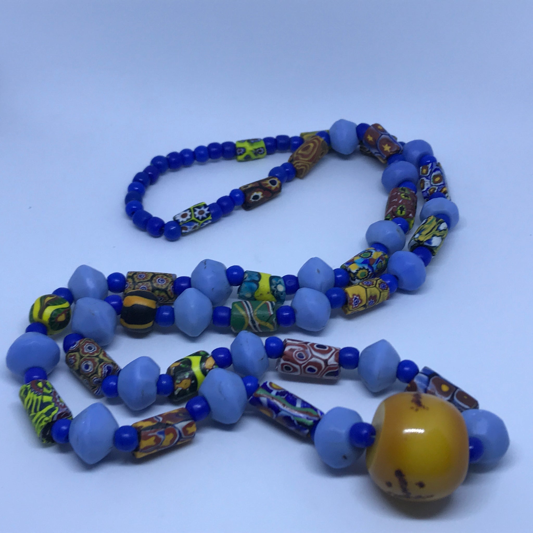 Necklace African Trade Beads: Millefiori with Round Amber Bead