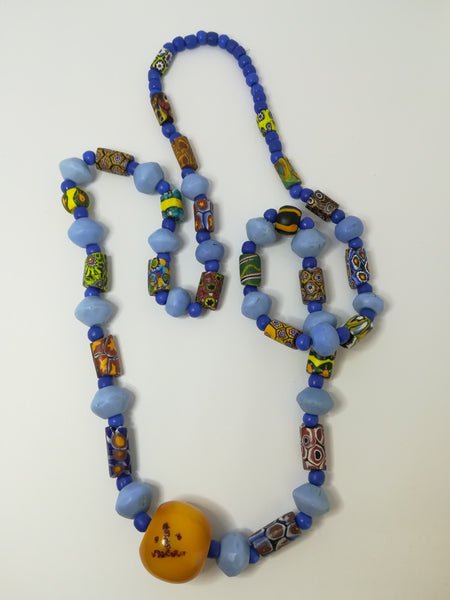 Millefiori with Round Amber Beads Necklace